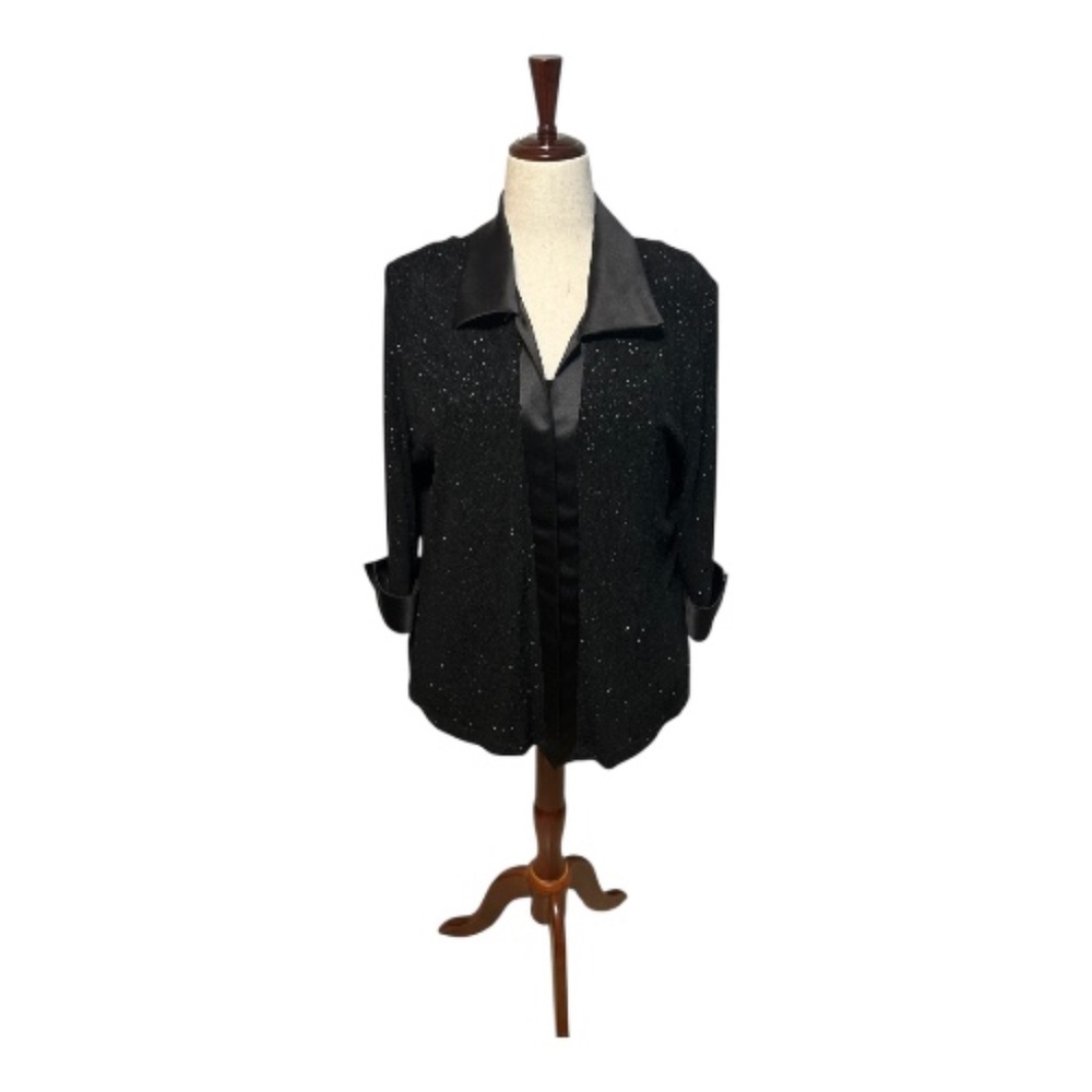 R & M Richards Black Sparkle Open-Front Sweater Set